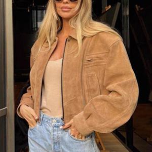 Nouvelle conception, logo personnalisé, veste décontractée pour femmes, style cool, veste bomber à épaules tombantes, style hip-hop, veste courte à fermeture éclair - Product Image 3