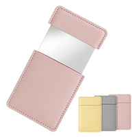 Miroir de maquillage portable compact carré personnalisé CF avec cadre en PU finition argentée et housse en cuir pour sac