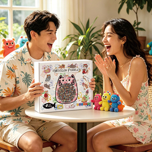 Puzzles irréguliers personnalisés en <span class=keywords><strong>bois</strong></span> sur le thème des animaux, décoratifs et mignons, en forme de <span class=keywords><strong>chat</strong></span>, pour adultes - Product Image 2