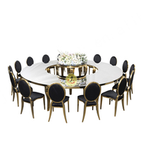 Ensemble table et chaises de salle à manger d'hôtel en verre trempé, moderne et durable, pour événements de banquet, designs serpentine, argent/or/or rose