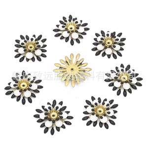 Epoxy Flower Patches <b>Black</b> And White Metal 100 Pieces Pack For <b>Headbands</b> And Clothing Decorations - Product Image 1