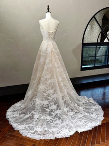 MQW02313 Vestido de Novia de Encaje <span class=keywords><strong>Chantilly</strong></span> <span class=keywords><strong>con</strong></span> Cuello Cuadrado, Cintura Estilo Vichy, Sin Mangas y Tirantes - Product Image 6