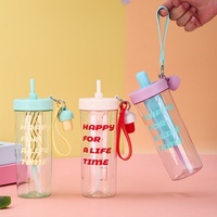 Design créatif pour adultes, randonnée en plein air, gobelets à eau réutilisables en plastique transparent, couvercles, pailles, bouteille d'eau pour enfants