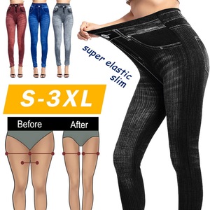 Jeggings imprimés décontractés pour femmes taille haute élastique <span class=keywords><strong>Push</strong></span>-<span class=keywords><strong>up</strong></span> pantalon en Denim chaud sans couture tissu tricoté respirant - Product Image 3