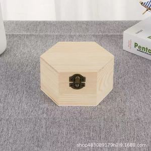 Caja de joyería hexagonal de madera maciza, organizador de almacenamiento de 10cm para sala de estar, diseño sencillo - Product Image 1
