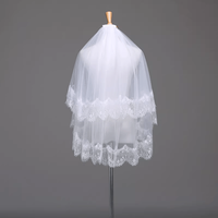 Voile de mariée élégant à deux couches en dentelle, voile de mariée en tulle doux, accessoire romantique pour cheveux de mariée