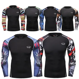 Camisetas de manga comprida para homens Rashguard UPF 50+ tecido de proteção UV Camisetas brancas de compressão para academia de surf