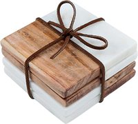 Sous-verres créatifs en bois d'acacia et marbre pour le thé, le café et les boissons – Ensemble de sous-verres en marbre et bois pour bar et maison