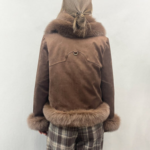 Nuova Giacca Corta in Vera Pelliccia di Volpe e Pelle Scamosciata di Alta Qualità, Morbida e Calda per l'Inverno, Cappotto Imbottito in Piuma d'Oca per Donna - Product Image 3