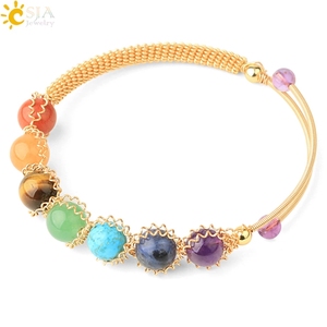 CSJA all'ingrosso placcato oro Wrap Natural 7 Chakra Gemstone quarzo Crystal Cuff bracciale guarigione gioielli in pietra naturale G671 - Product Image 5