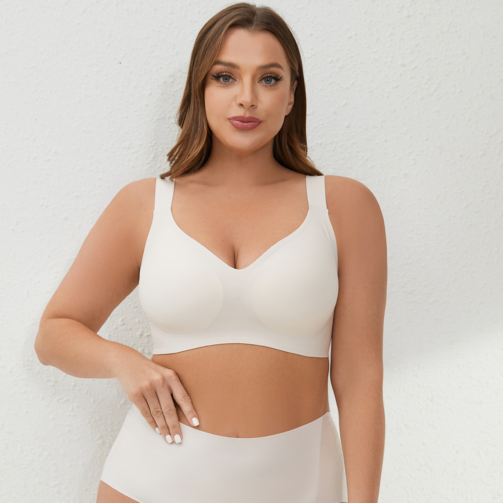 Große Frauen Volle Abdeckung Große Tasse Große Tasse Breiter Riemen Gelee Unterwäsche Höschen set Plus Size Nahtloser Drahtloser BH