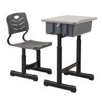Ensemble de bureau et chaise d'école réglables avec siège ventilé, table d'étude grise avec boîte de rangement, mobilier de classe durable pour étudiants