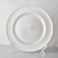 Assiettes de présentation rondes en verre écologiques de 13 pouces, bordure dorée ou argentée, design moderne en cristal irrégulier