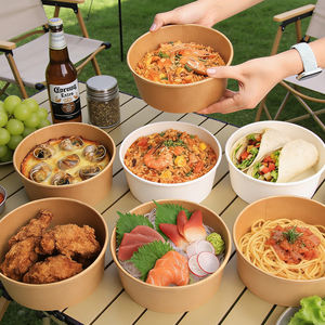 Şeffaf kapaklı biyobozunur Kraft kağıt yiyecek kasesi suşi erişte diğer yemekler için çevre dostu paket tepsisi - Product Image 5