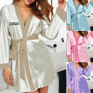 Bajas Cantidades Mínimas de Pedido, Logotipo Personalizado, Pijamas, Ropa de Estar por Casa, Kimono, Bata de Satén, Ropa de Dormir de Seda, Batas Sedosas para Mujer, Salón de Belleza, Spa - Product Image 3
