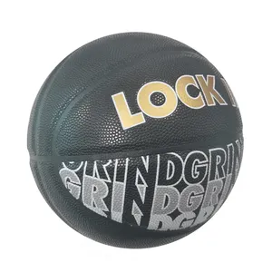 Custom Printed Black PU Composite Leather Training Indoor Basketball With Logo