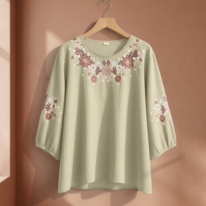Blusa Étnica para Mujer, Modelo Star Flower, 100% Algodón Viscosa, Manga Abullonada, Cuello en V, Corte Holgado, Tallas XS-XL - Product Image 3