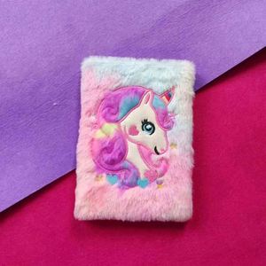 Wholesale School Stationery Colorful Furry Soft Touch Plush Fabric Unicorn Cover Cute Sewing Binding Simple Lined Kids <b>Notebook</b> - Product Image 2