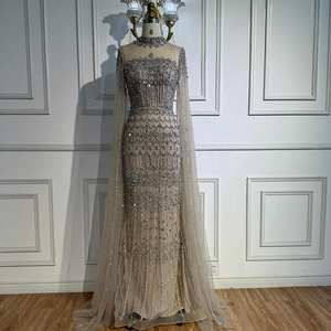 Serene Hill LA72714A Silvery Gray High Neck Beaded Evening <strong>Dress</strong> with Cape Sleeves Arabic Wedding Party Gowns <strong>for</strong> <strong>Women</strong> - Product Image 5