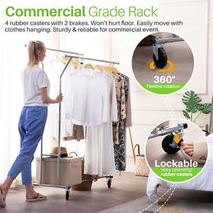 Perchero de Ropa de Doble Barra Resistente, Capacidad de Carga de 400 Libras, Percheros Rodantes para Colgar Ropa, Perchero Comercial para Ropa - Product Image 3