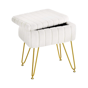 Repose-pieds rond en velours de style moderne du milieu du siècle, banc de bout de lit, ottoman, table d'appoint avec rangement pour la chambre à coucher - Product Image 4