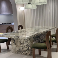 Table à manger en marbre naturel poli sur mesure, rose, moderne, de luxe, pliable, pour la maison, l'hôpital, l'hôtel, la villa, le salon