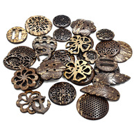 Boutons perlés en coquille de noix de coco naturelle vintage, écologiques, avec revêtement, 2 trous, pour la fabrication de bijoux DIY, pendentif en forme de cœur, de champignon, d'étoile