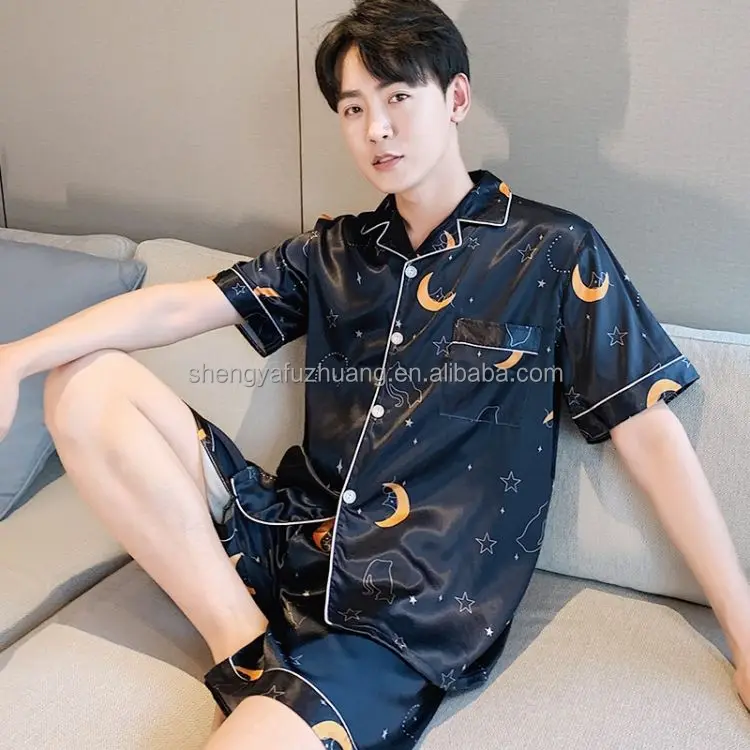 Pajamas men's summer silk feel short-sleeved shorts home service men's thin casual home service suits