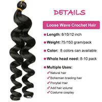 Cheveux synthétiques bouclés français courts de 12 pouces pour tresses au crochet, extensions ondulées lâches, teintes, 150g pour femmes