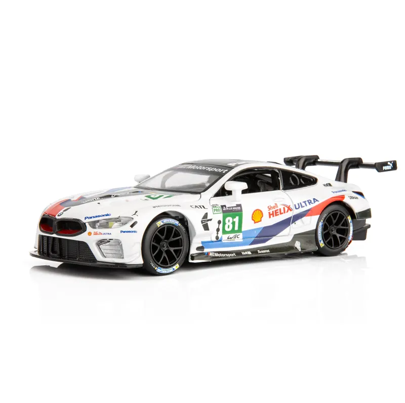 RMZ toptan Diecast oyuncak araçlar 1:32 BMW M8 GTE simülasyon araba yarışı modeli boy sesli oyuncak ve işık fonksiyonu için