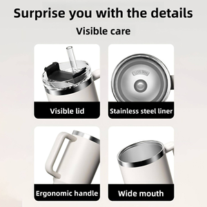 Stocked Classic Coffee Mug Thermal <strong>Glasses</strong> 304 <strong>Stainless</strong> Steel Insulated Tumbler With Straw Lids Cup 40oz Tumbler with Handle - Product Image 3