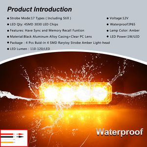 Luci Stroboscopiche Ultra Sottili a 4 LED con Funzione Sincronizzata per Camion, Auto e Veicoli, Mini Luci LED per Griglia - Product Image 4