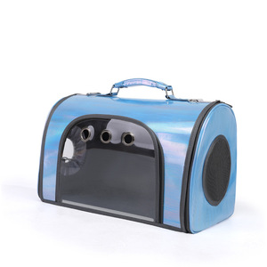 Pet Carrier <b>Backpack</b> Transparent PVC Foldable Portable <b>Cat</b> Dog Bag Laser Blue - Product Image 5