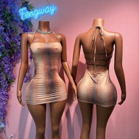 Nouvelle robe mini d'été pour femmes, imprimé animal, col halter, sans manches, à lacets, robe enveloppante, robe sexy amincissante