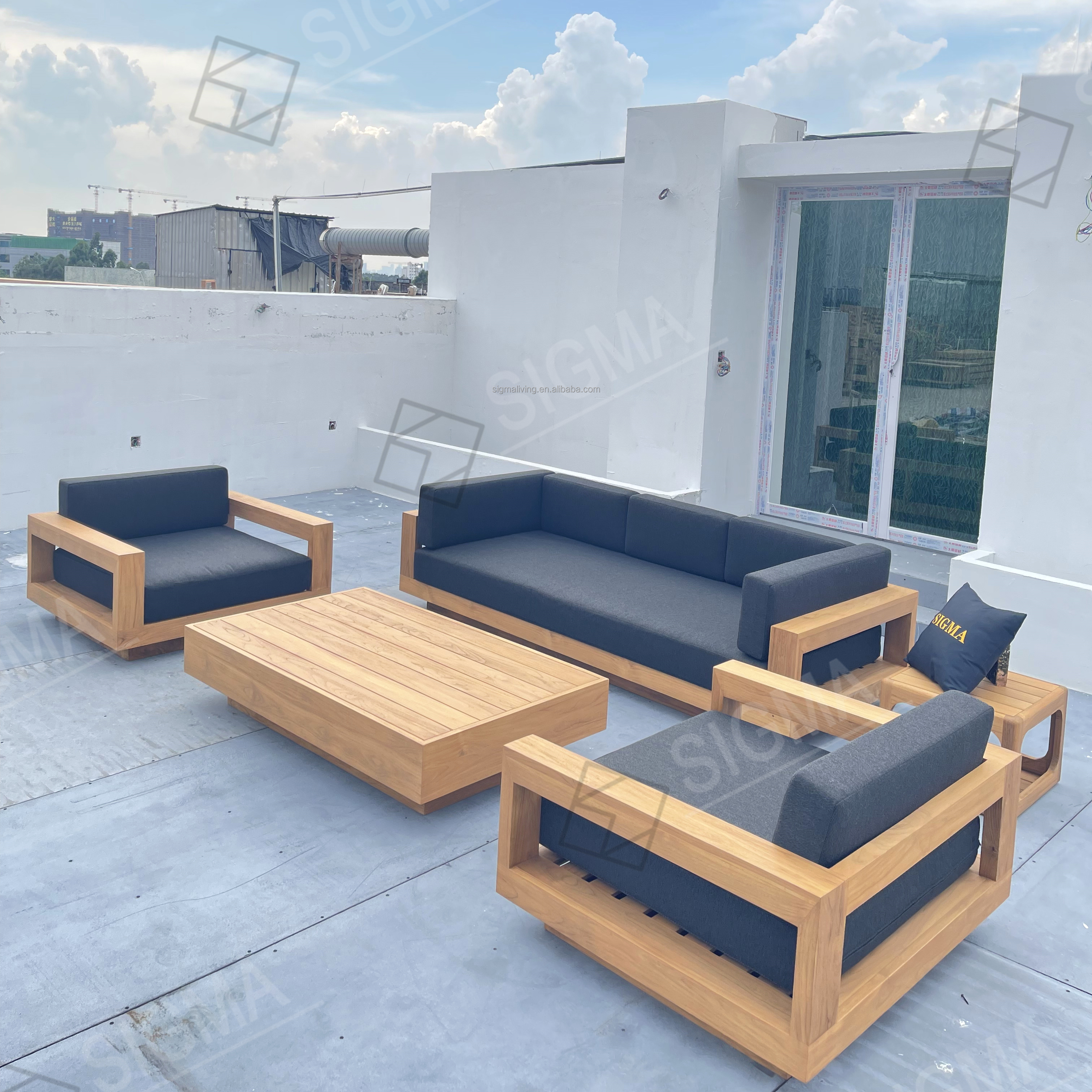 Sigma High Quality Water-resistant Garden Furniture Sofa Solid Teak Wood Sofa Villa Hotel Outdoor Sofa Sets