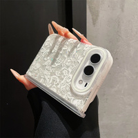 Étui de téléphone élégant et romantique en dentelle florale rose, blanc et noir pour iPhone DUO, housse de protection anti-chute