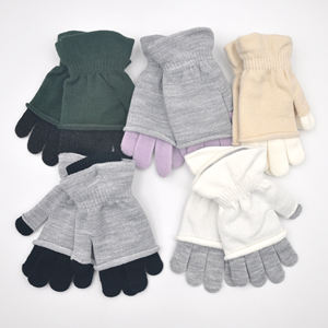 Venta caliente lindo <span class=keywords><strong>Animal</strong></span> Jacquard medio guantes para niñas invierno tejido cálido mitones Flip diseño liso para uso diario deportes de esquí - Product Image 2