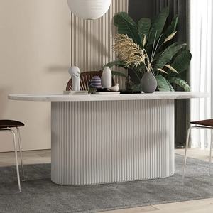 Juego de mesa de comedor ovalada moderna de lujo ligero, muebles de cocina y oficina de madera maciza blanca de 6 asientos con sillas Nórdicas - Product Image 2