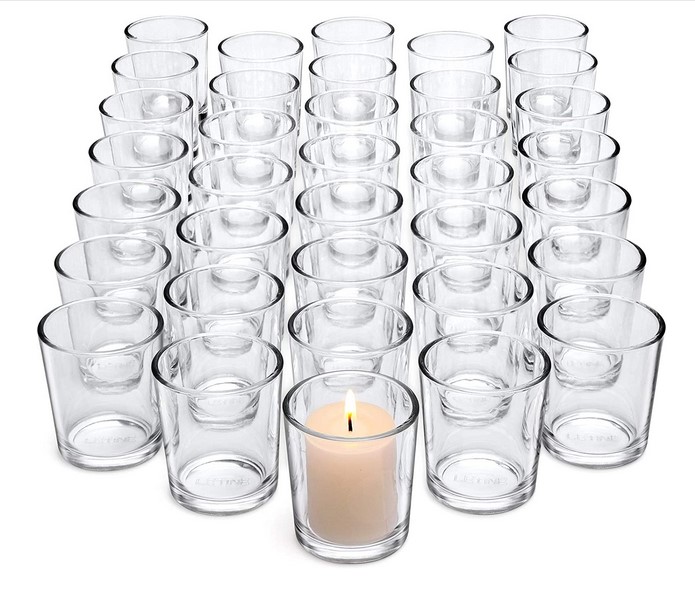 Clear Glass Tealight Candle Holder- Glass Votive Candle Holders Bulk Set of 36 - Clear Candle Holder for Thanks Giving Table Dec