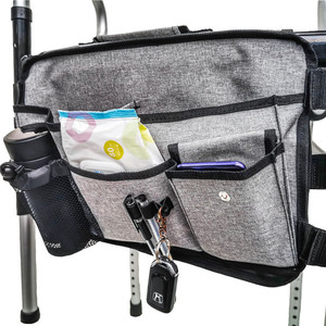 Sac de rangement gris pour fauteuil roulant, en tissu Oxford, grande capacité, avec poche en filet et fermeture à pression pour accessoires d'aide à la mobilité - Product Image 3