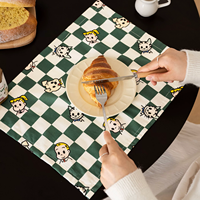 Set de table moderne à motif damier de dessin animé, 100% coton, antidérapant, vert et blanc, à carreaux, avec personnages mignons, pour la maison, pour enfants, pour la table à manger