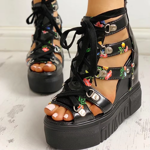 Hot Floral <b>Sandals</b> Casual Ethnic Open Toe <b>Wedge</b> <b>Sandals</b> Women's High Heels Casual Shoes for Ladies - Product Image 3