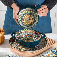 LOMATO – Services de table en céramique et porcelaine vertes style bohème – Assiettes et bols émaillés durables et écologiques à motif végétal – En stock pour les entreprises
