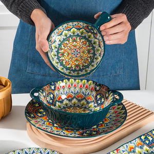 Vajillas de Cerámica Verde Bohemia para Restaurantes y Bodas, Plato y Tazón de Porcelana de Bajo Precio con Diseño de Plantas - Product Image 3