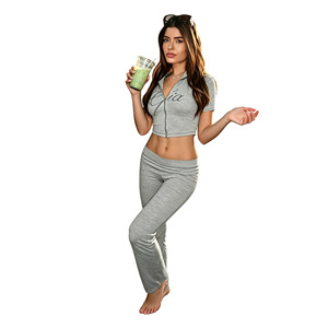 Conjunto de Dos Piezas Gia con Camiseta de Manga Corta con Capucha y Estampado de Letras y Pantalones Largos, Corte Ajustado y Elástico, Traje Deportivo para <span class=keywords><strong>Mujer</strong></span>, Listo para Enviar - Product Image 4