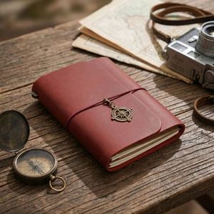 Carnet de voyage tri-pliant authentique en cuir, journal DIY, bloc-notes vintage, carnet créatif pour enregistrement, cadeaux de bienvenue gaufrés - Product Image 3