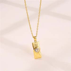 Pendentif géométrique en acier inoxydable, ensemble cent zircons, collier rectangulaire pour femmes, bijoux cadeaux - Product Image 2