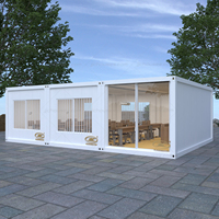 Maison conteneur préfabriquée 4 chambres avec salon, structure en acier, design moderne, couleur blanc-bleu, pour usage résidentiel, bureau ou supermarché