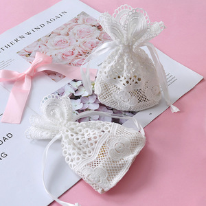 Sac d'emballage de cadeau de bonbons de fête de mariage sacs d'emballage cadeau en <span class=keywords><strong>dentelle</strong></span> blanche broderie à la main pochettes de faveur de Noël - Product Image 4