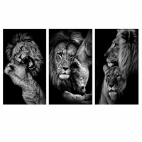 Tableau mural imprimé en trois panneaux, famille de lions noir et blanc, portrait animalier pour chambre, salon, hôtel, intérieurs modernes